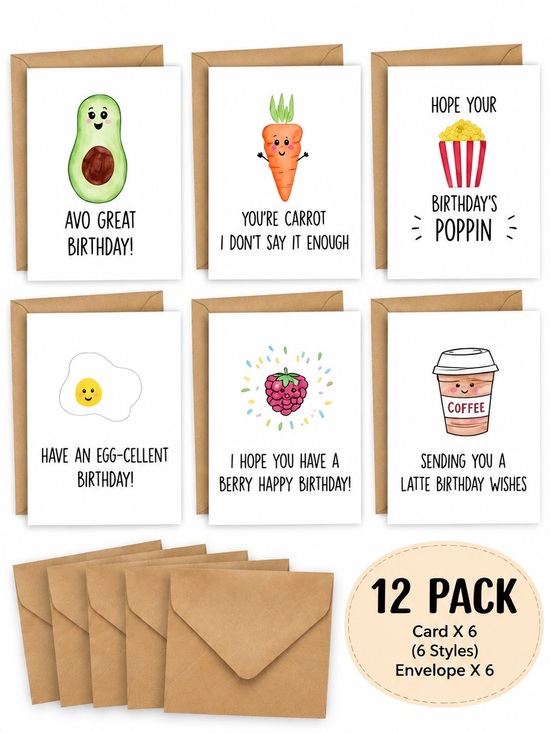 Other - 6 Pack Funny Food Pun Birthday Cards with Envelopes NEW